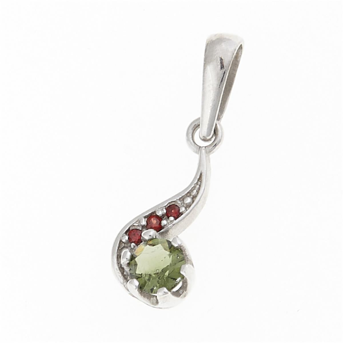 Silver pendant with moldavite and garnets 1118