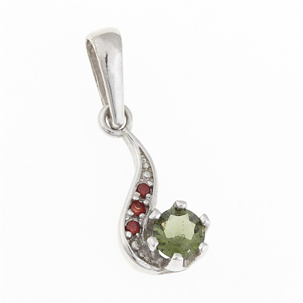 Silver pendant with moldavite and garnets 1118