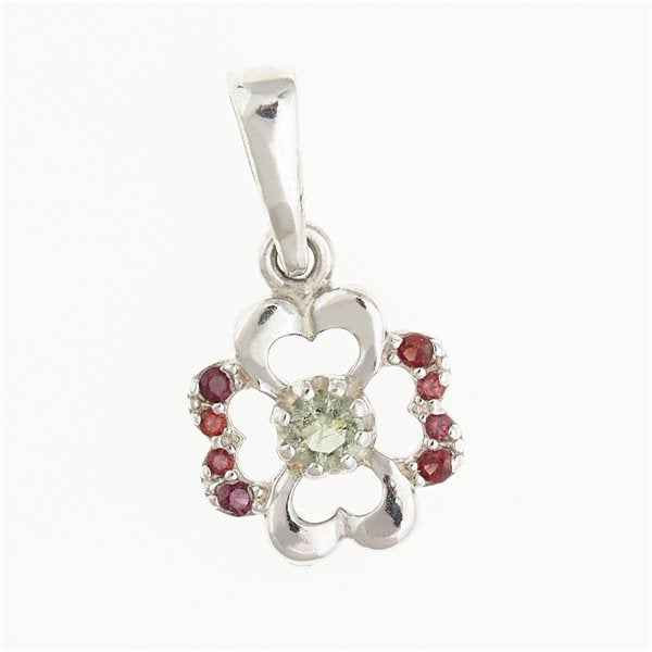 Silver pendant with moldavite and garnets 1119