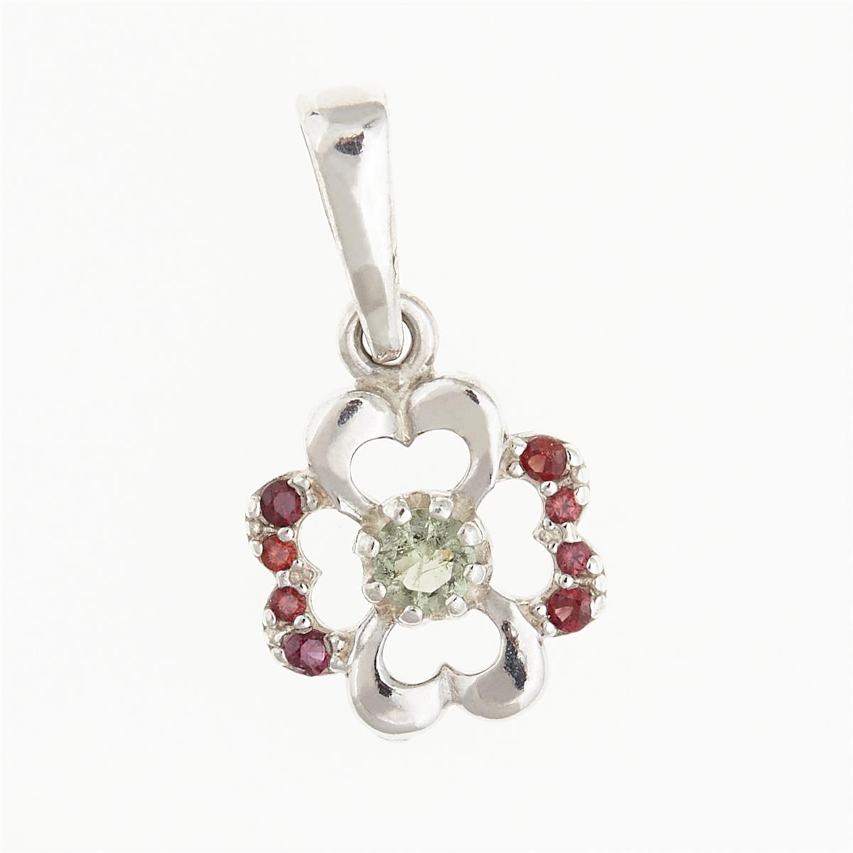Silver pendant with moldavite and garnets 1119