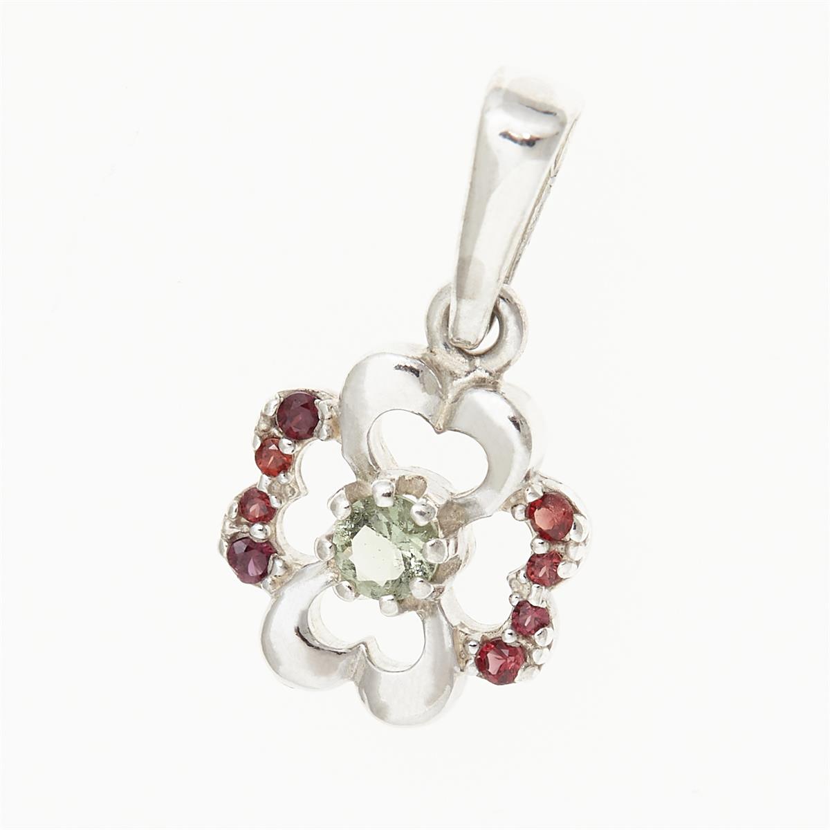 Silver pendant with moldavite and garnets 1119
