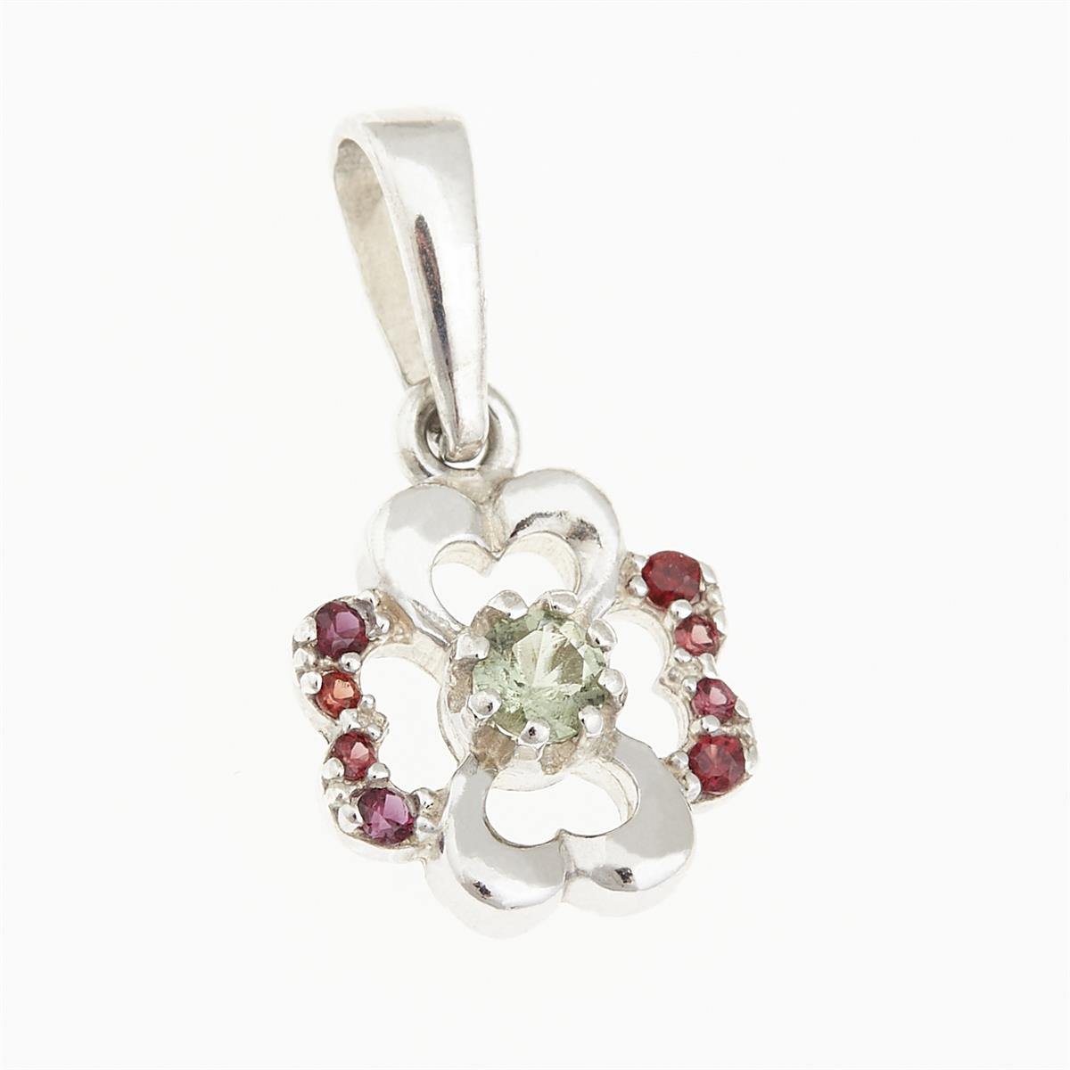 Silver pendant with moldavite and garnets 1119