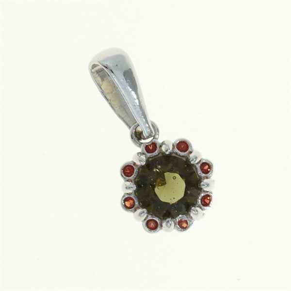 Silver pendant with moldavite and garnets 1125