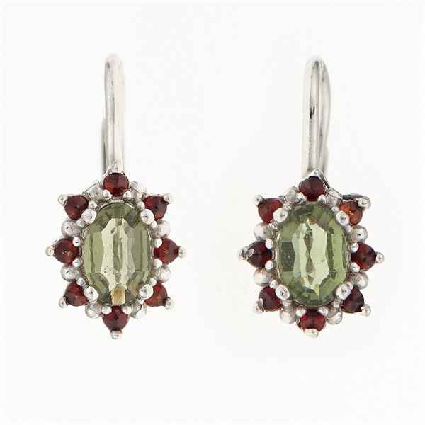 Orecchini in argento con moldavite e granati 2001-4
