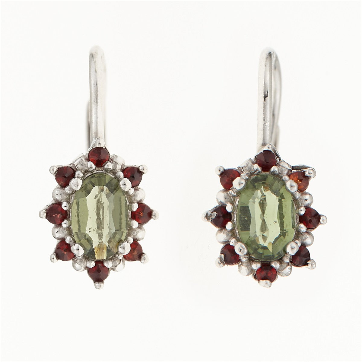Silver earrings with moldavite and garnets 2001-4