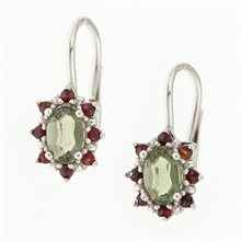 Orecchini in argento con moldavite e granati 2001-4