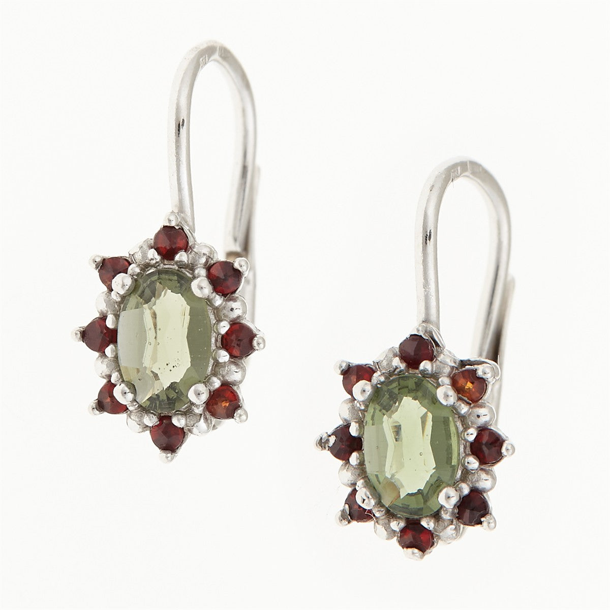Silver earrings with moldavite and garnets 2001-4
