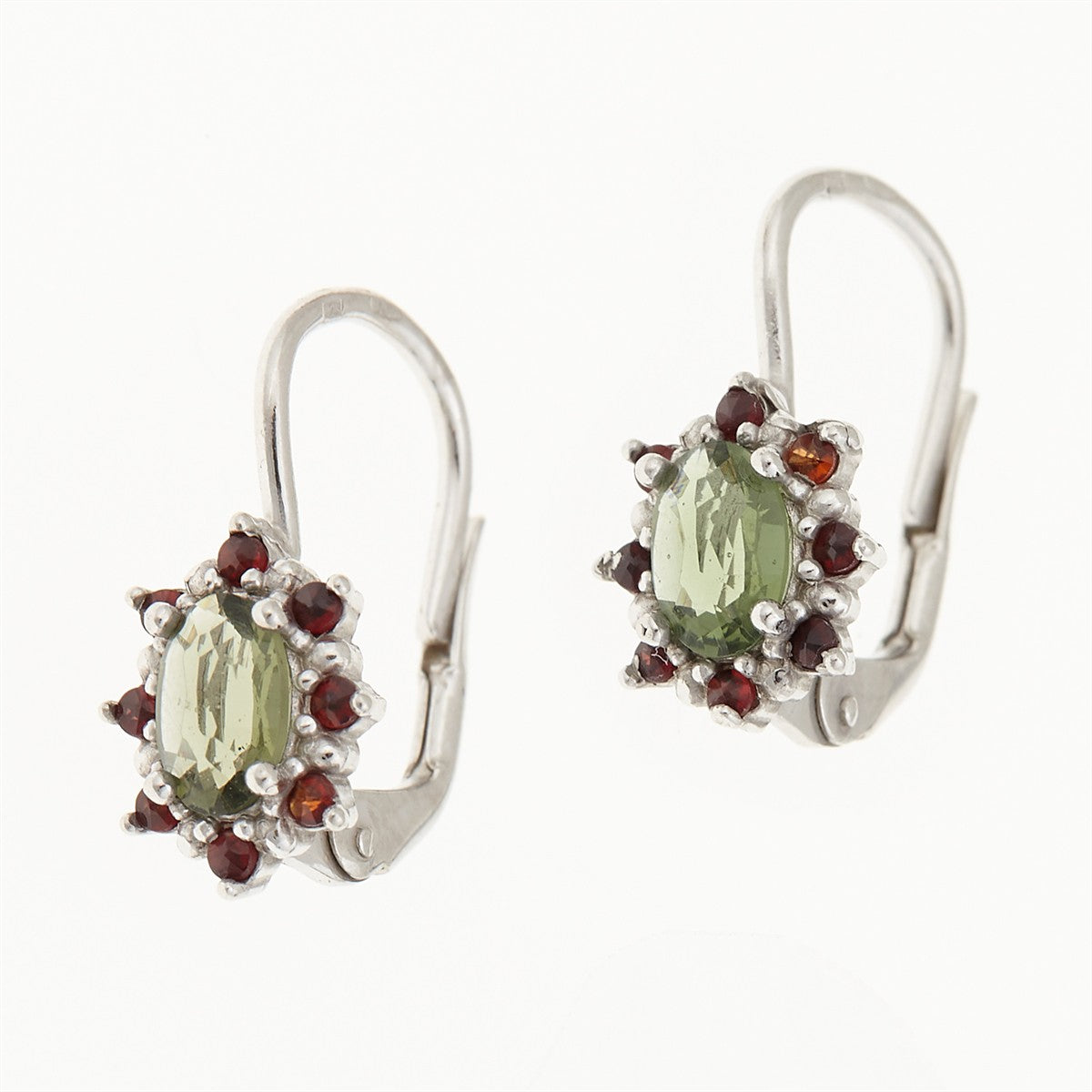 Silver earrings with moldavite and garnets 2001-4