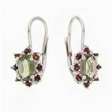 Orecchini in argento con moldavite e granati 2001-4