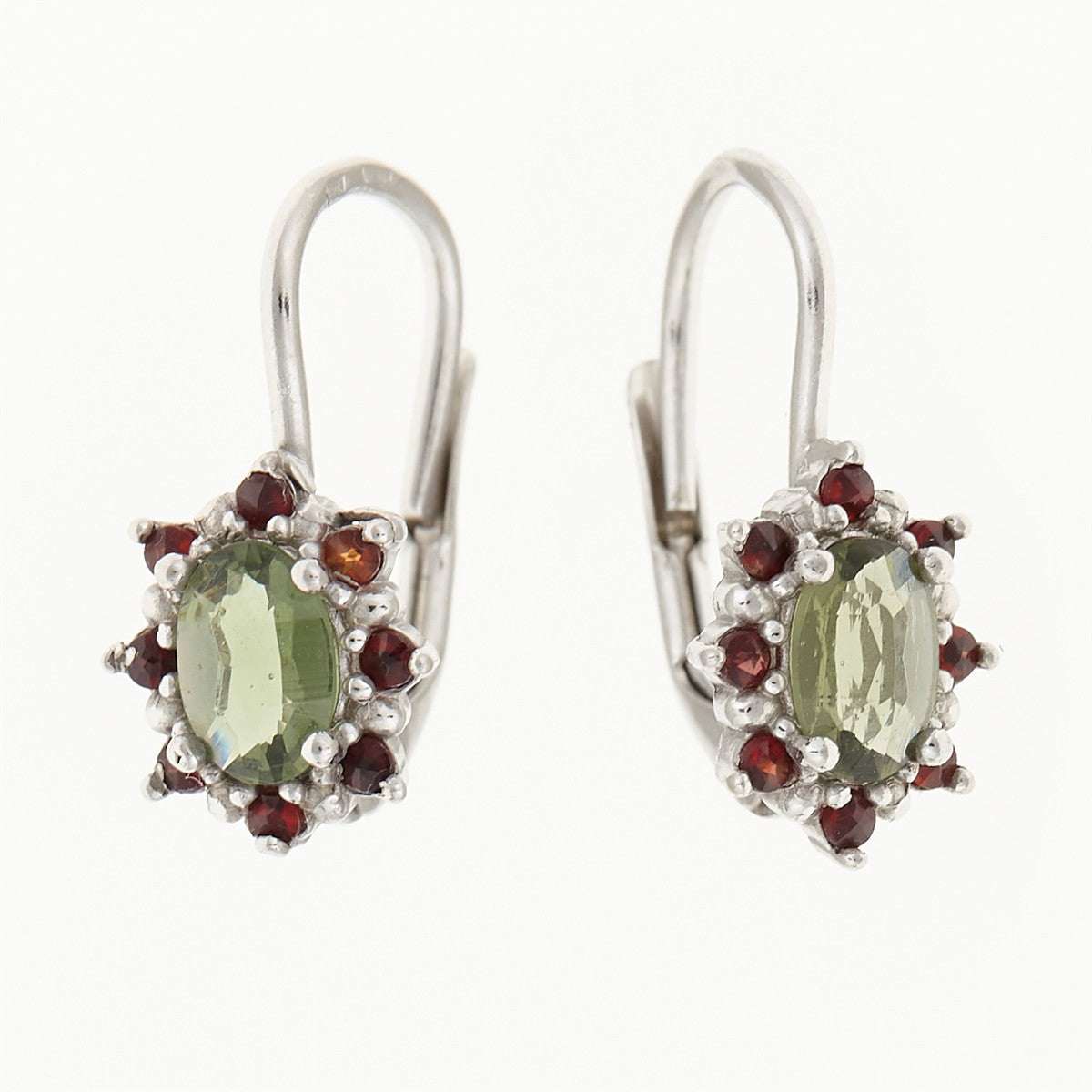 Silver earrings with moldavite and garnets 2001-4