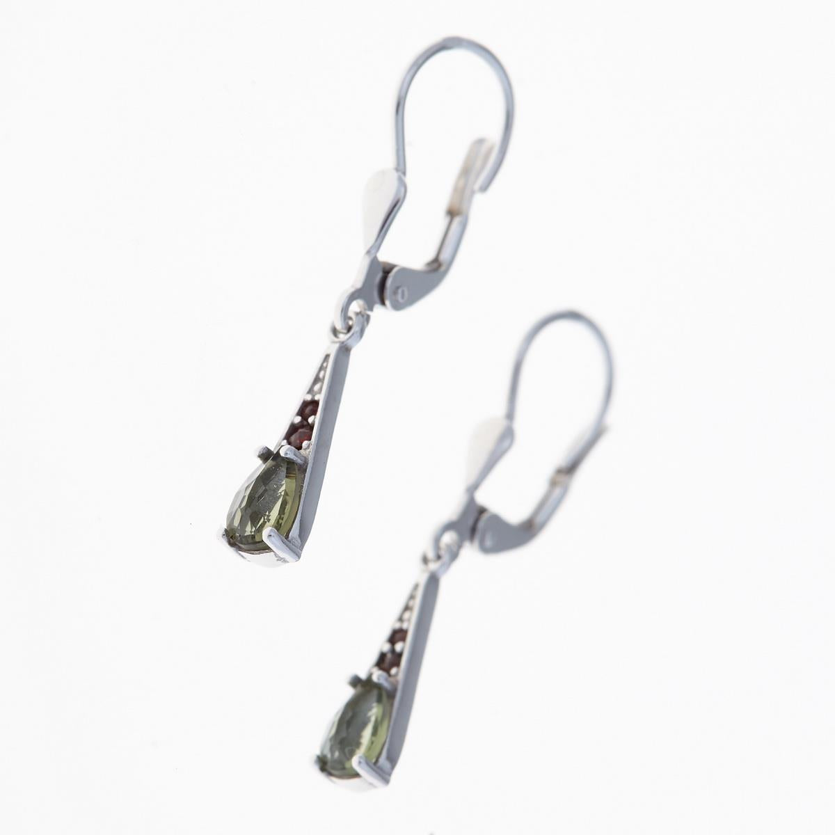 Silver earrings with moldavites and garnets 2002-4