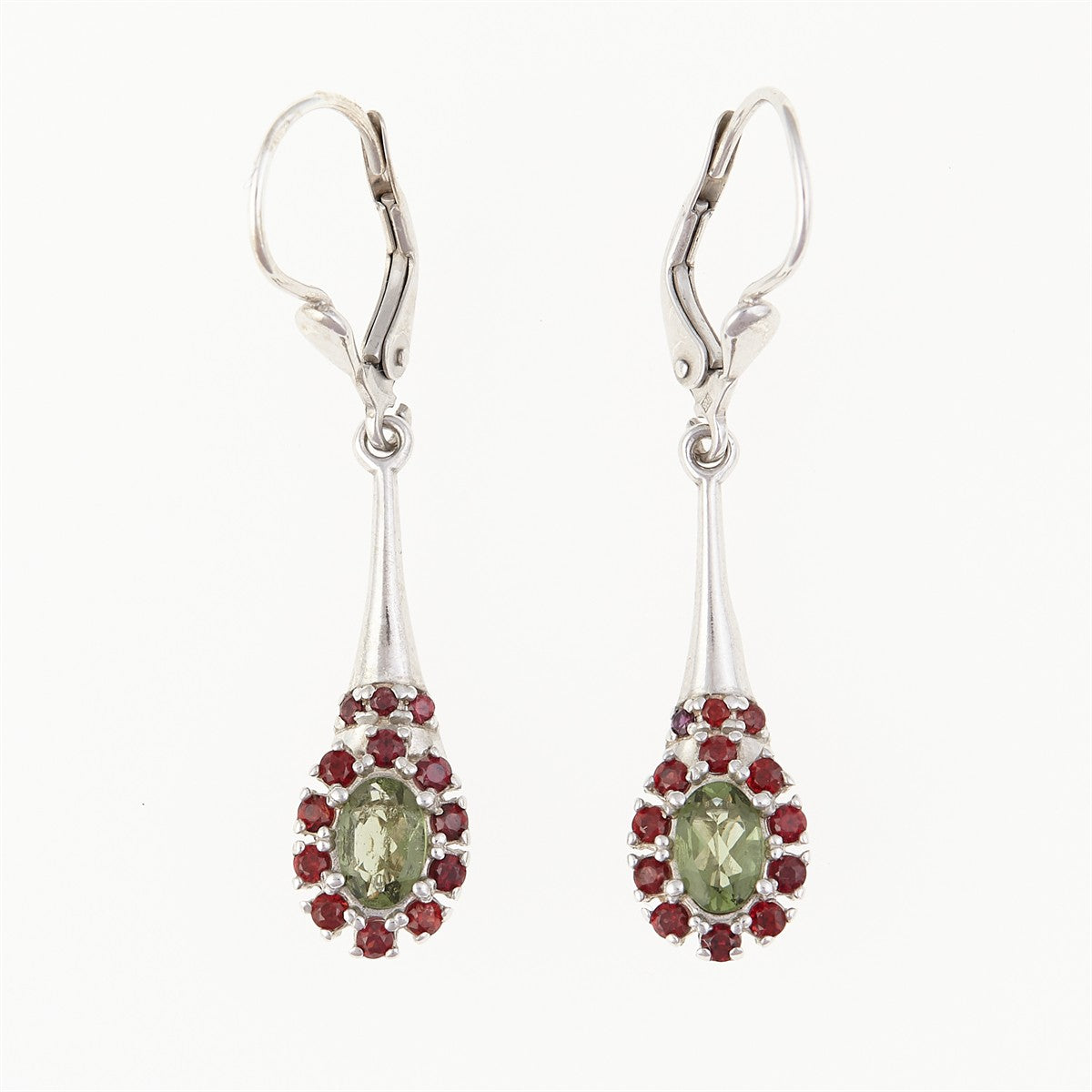 Silver earrings with moldavites and garnets 2005-4