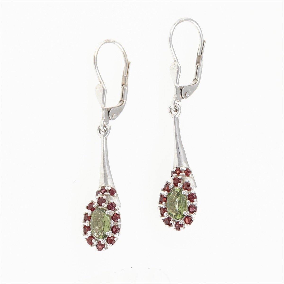 Silver earrings with moldavites and garnets 2005-4