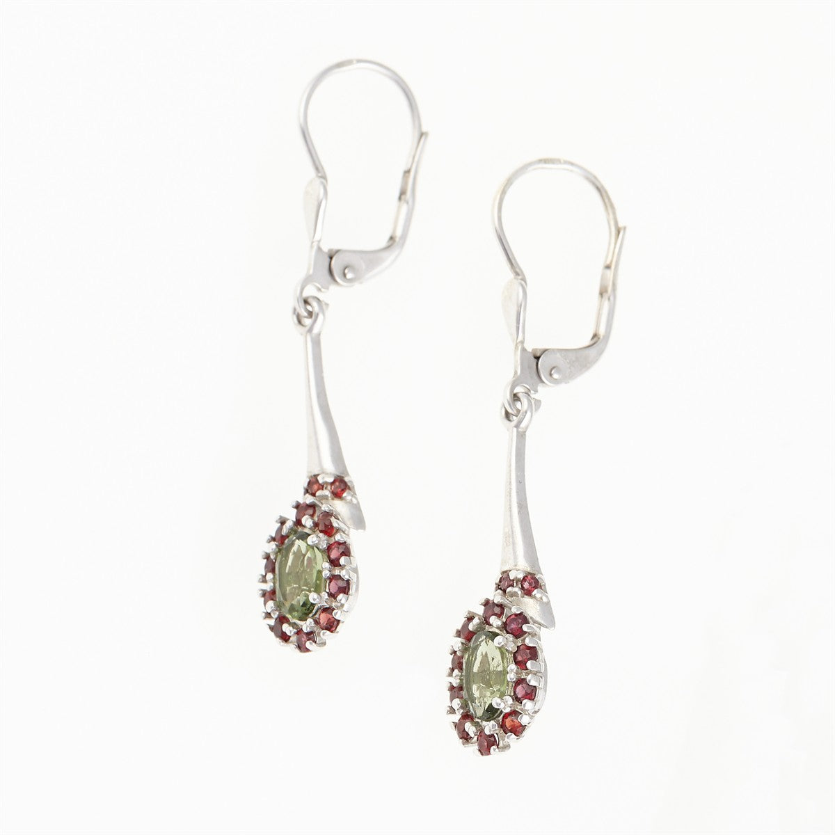 Silver earrings with moldavites and garnets 2005-4