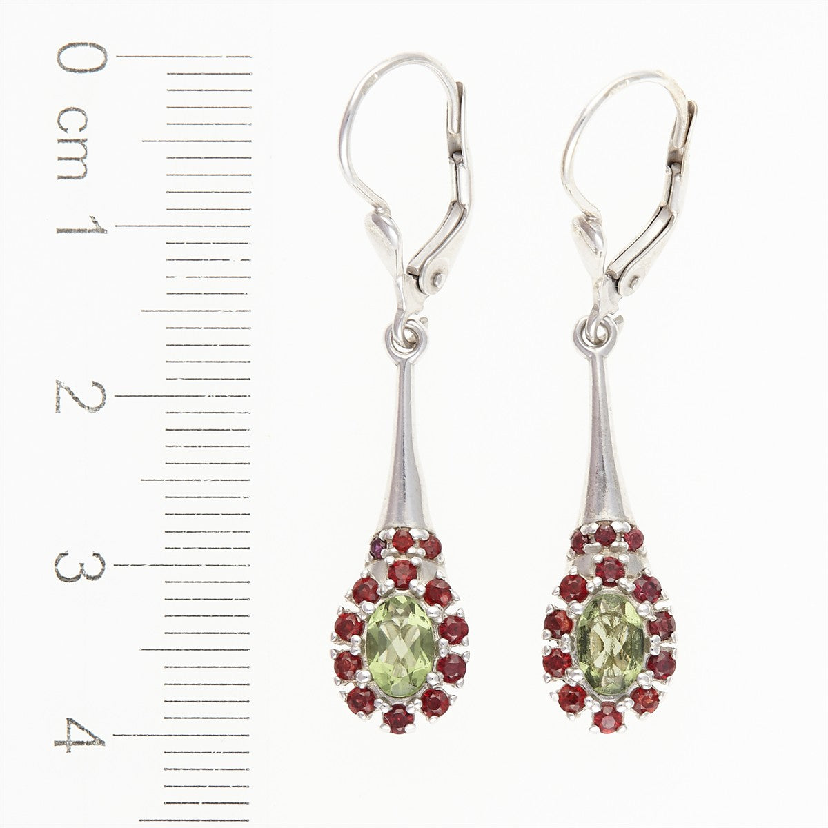 Silver earrings with moldavites and garnets 2005-4