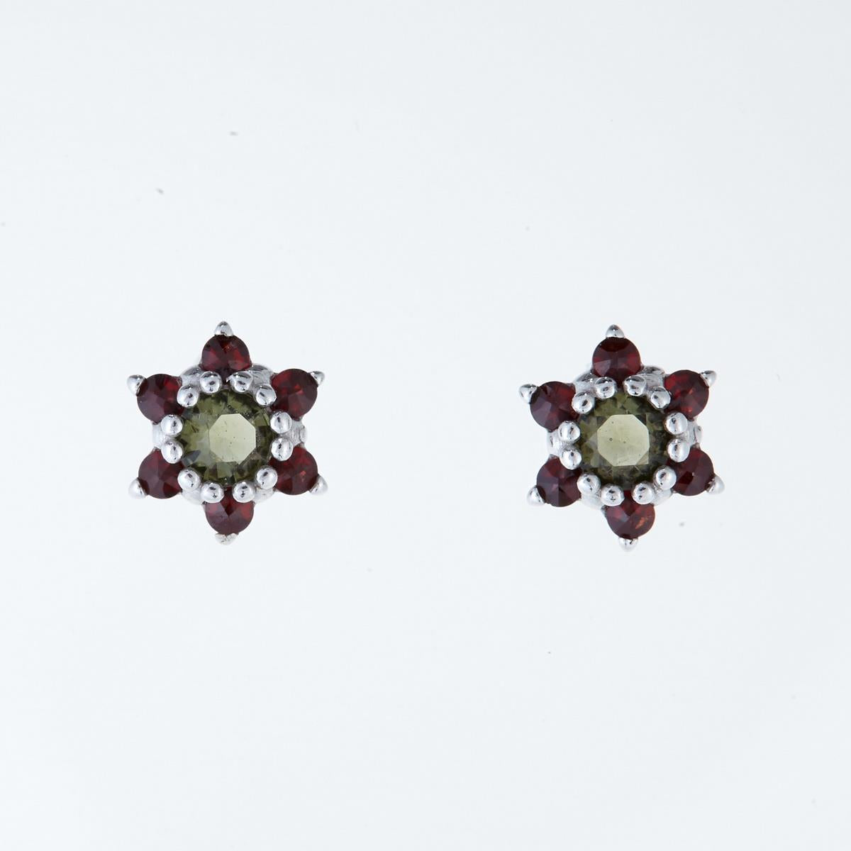 Silver earrings with moldavites and garnets 2007-2
