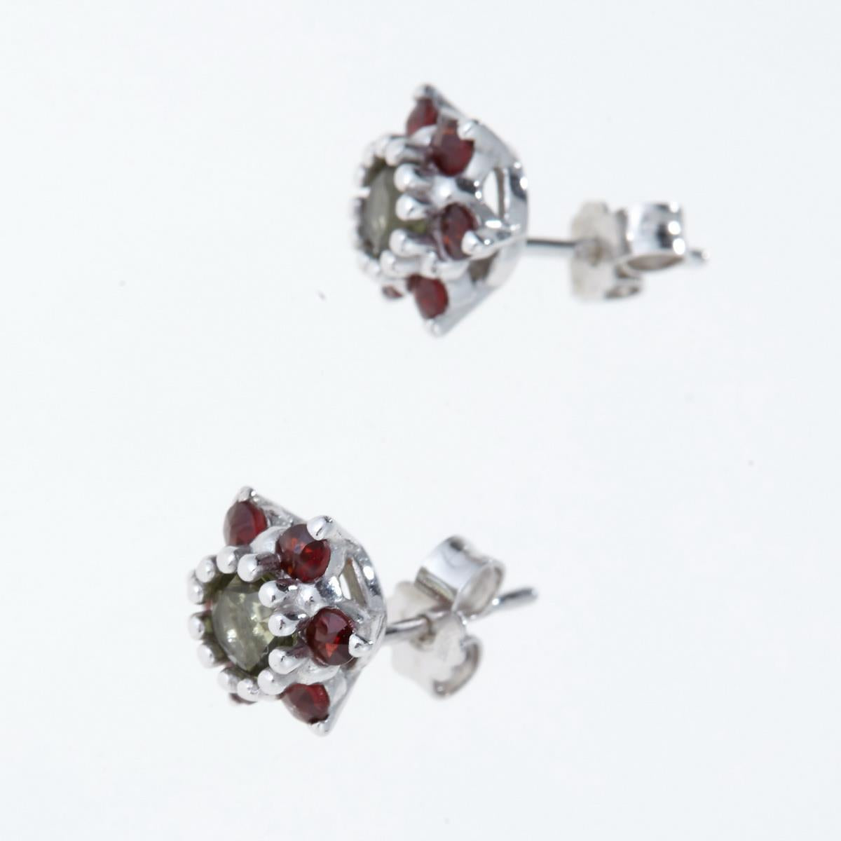Silver earrings with moldavites and garnets 2007-2