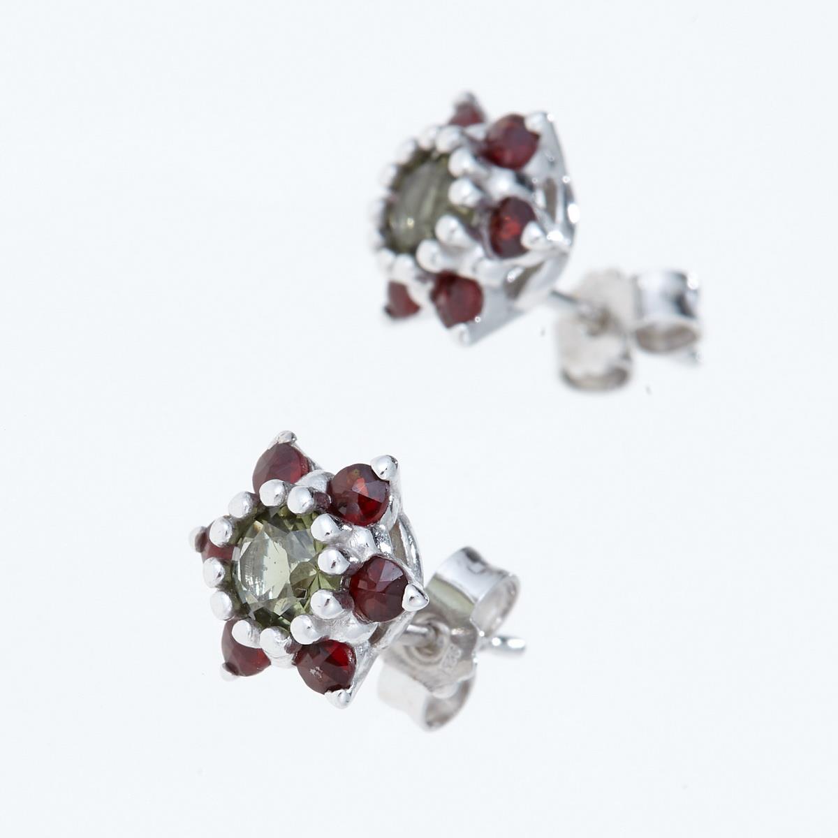 Silver earrings with moldavites and garnets 2007-2