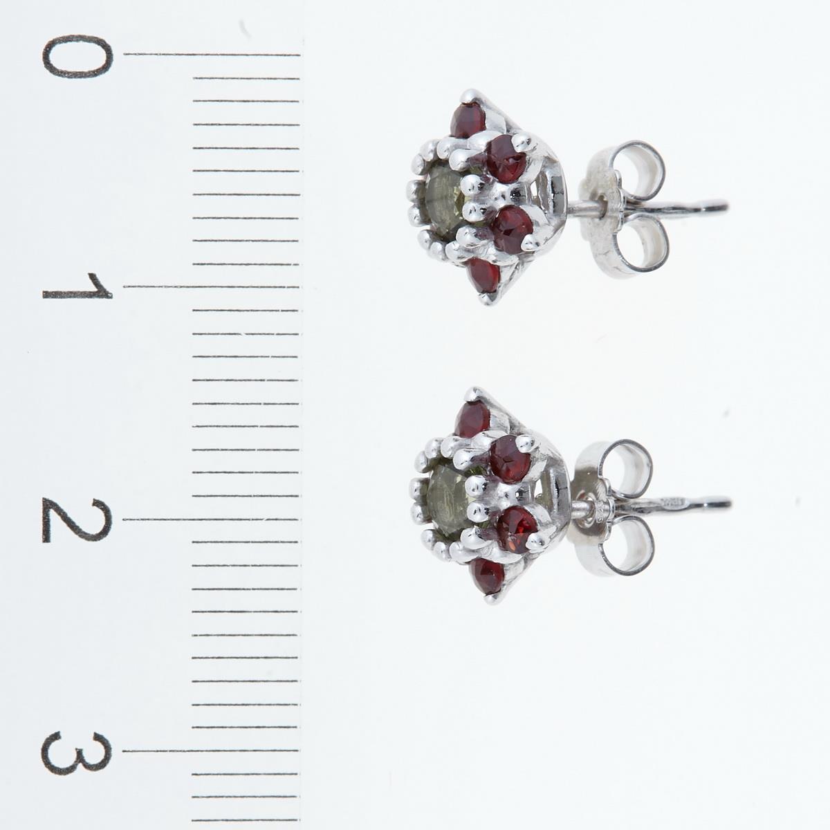 Silver earrings with moldavites and garnets 2007-2
