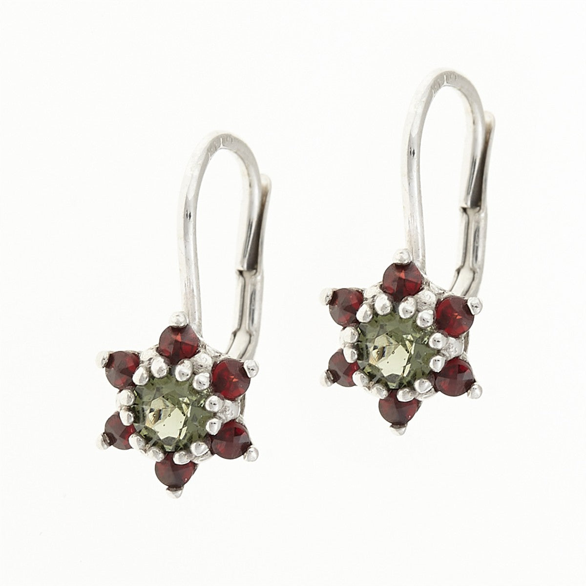 Silver earrings with moldavites and garnets 2007-4