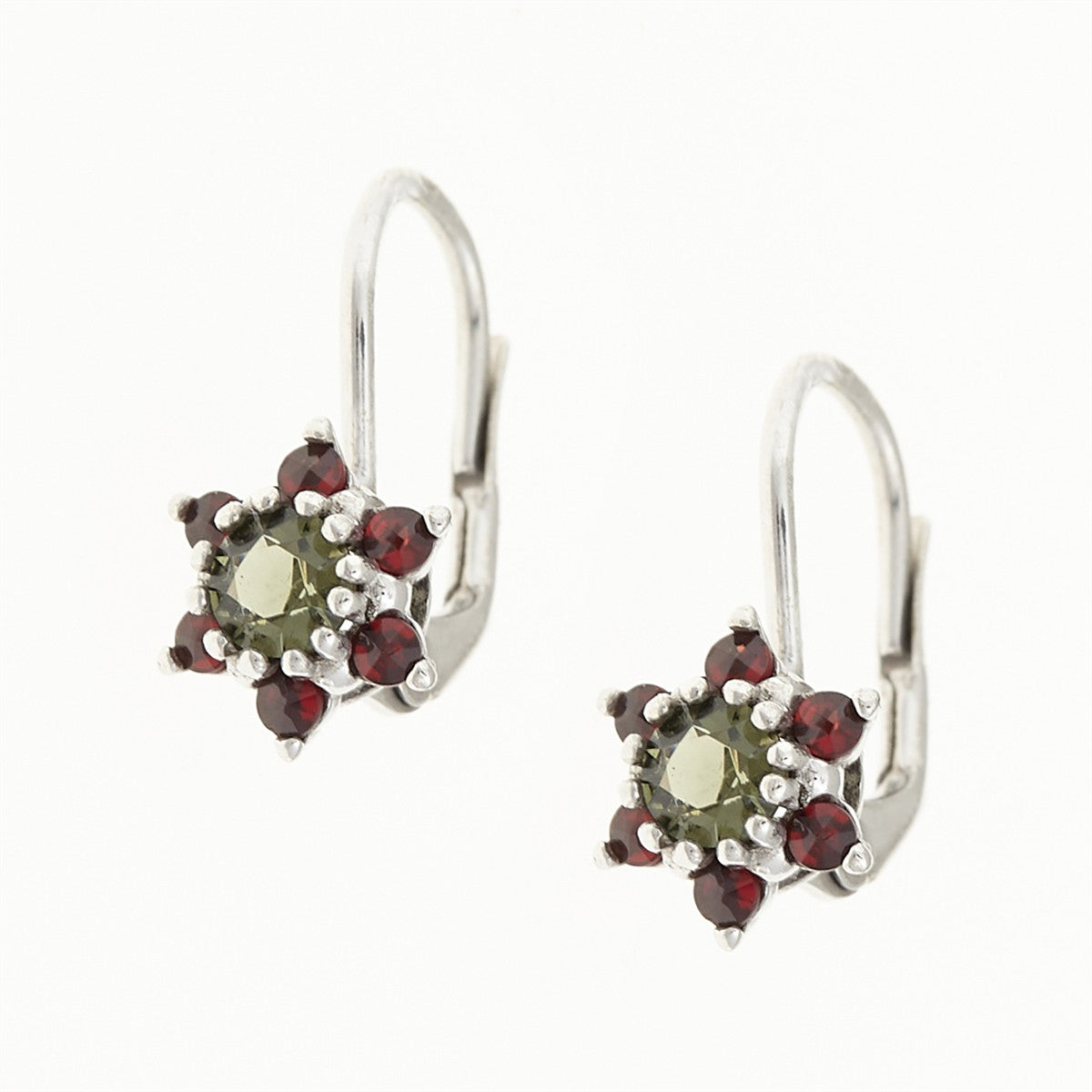 Silver earrings with moldavites and garnets 2007-4