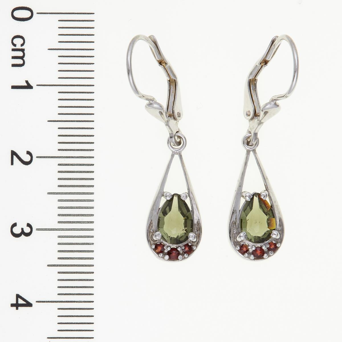 Silver earrings with moldavite and garnets 2010-4