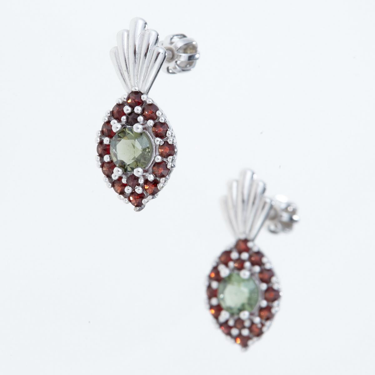 Silver earrings with moldavites and garnets 2016-3