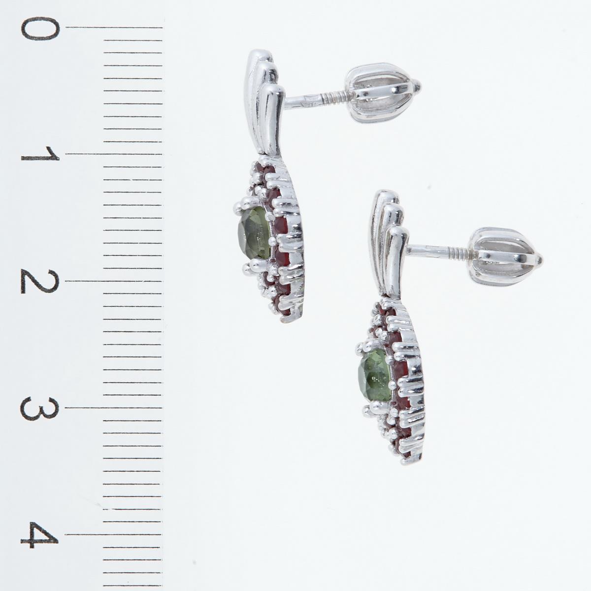 Silver earrings with moldavites and garnets 2016-3