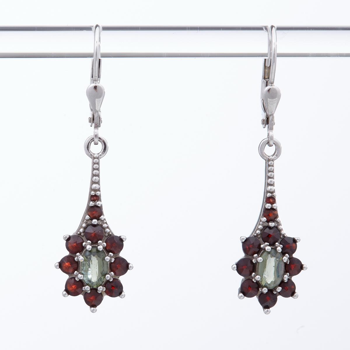Silver earrings with moldavites and garnets 2017-4G