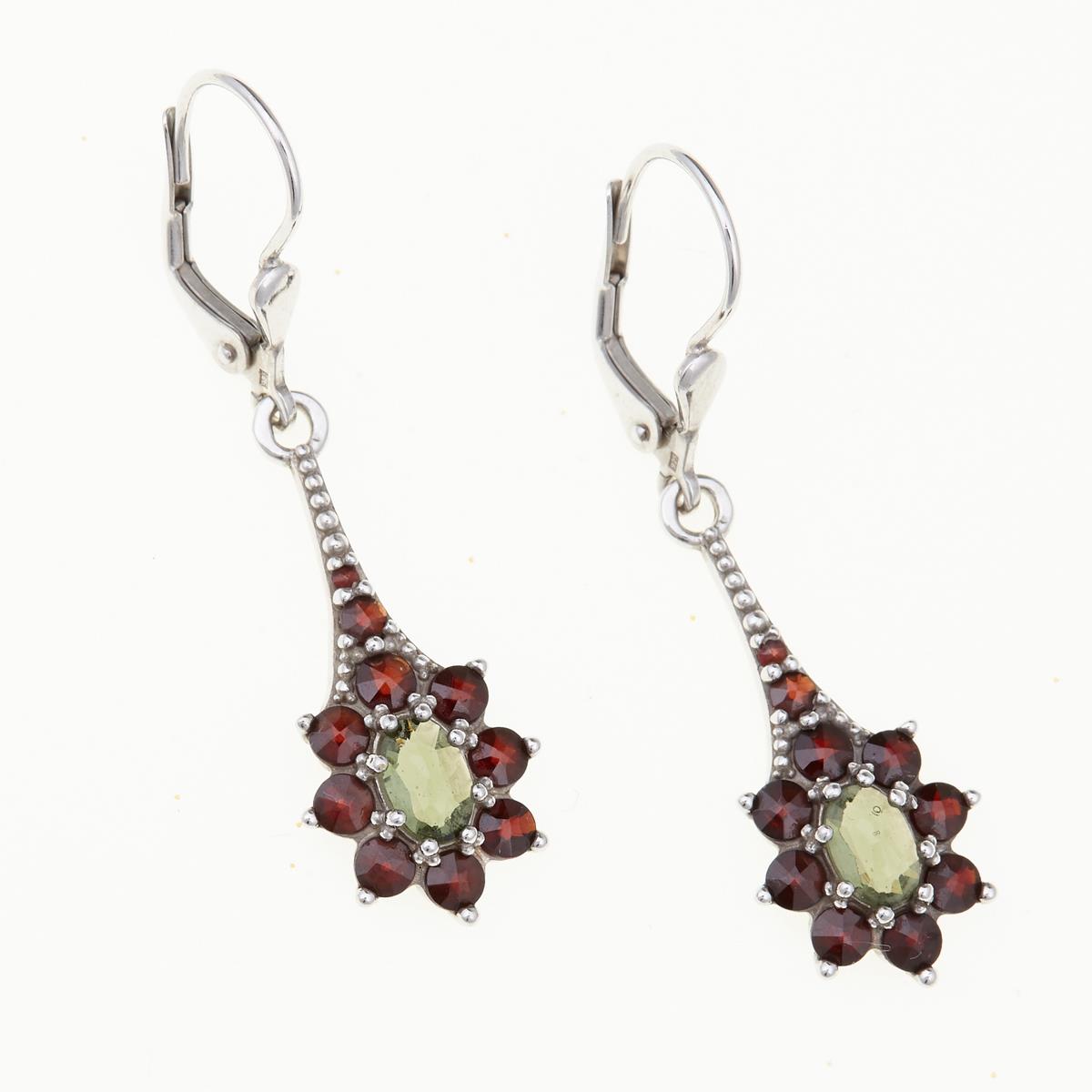 Silver earrings with moldavites and garnets 2017-4G