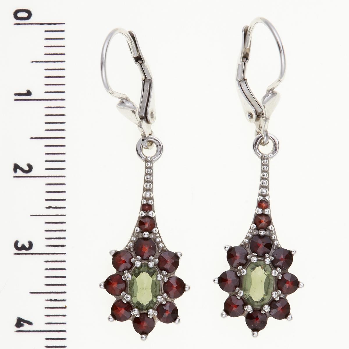 Silver earrings with moldavites and garnets 2017-4G