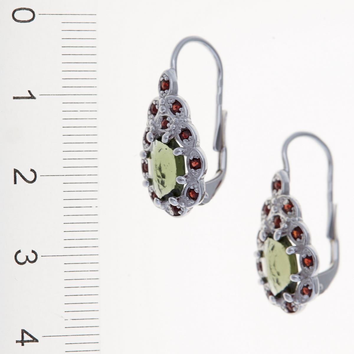 Silver earrings with moldavites and garnets 2039-4