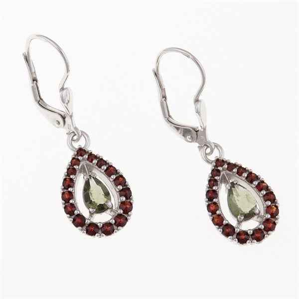 Orecchini in argento con moldavite e granati 2046G