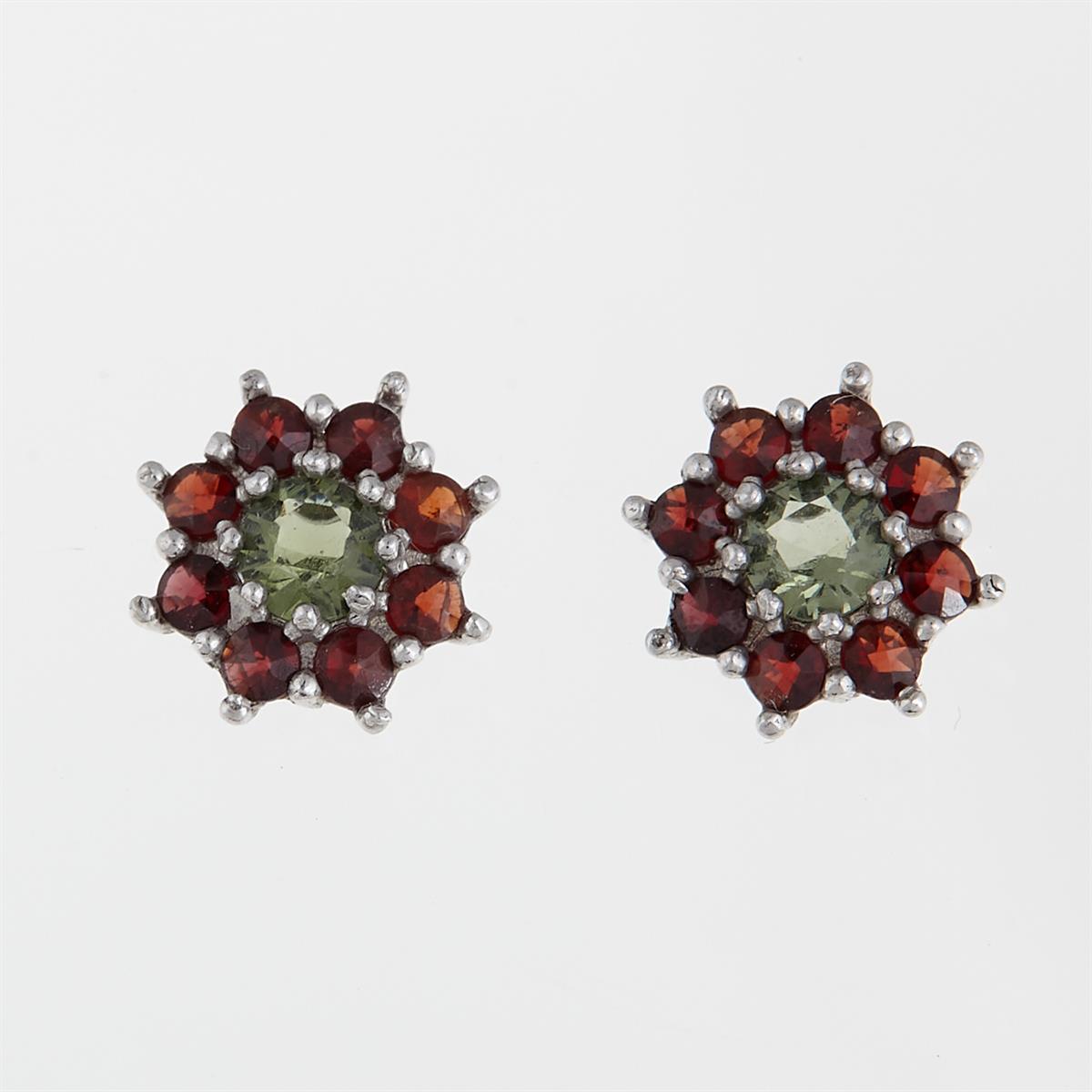 Silver earrings with moldavites and garnets 2071-2