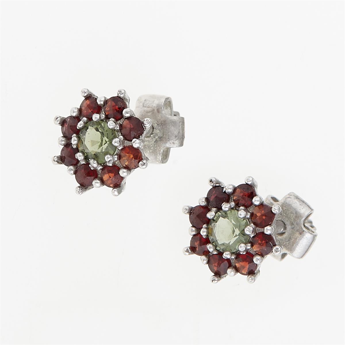 Silver earrings with moldavites and garnets 2071-2