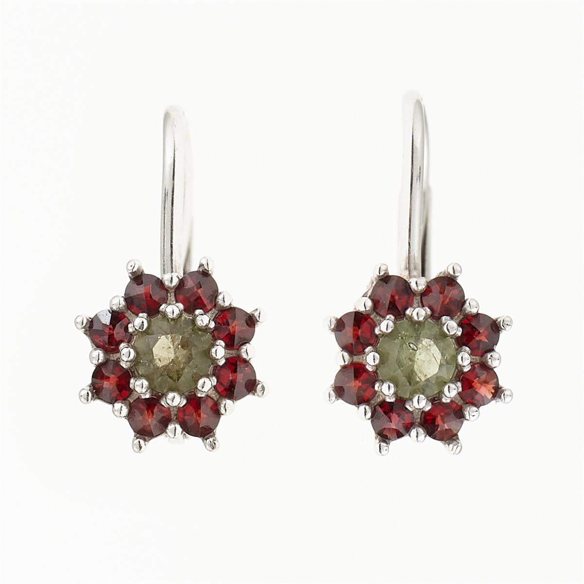 Silver earrings with moldavites and garnets 2071-4