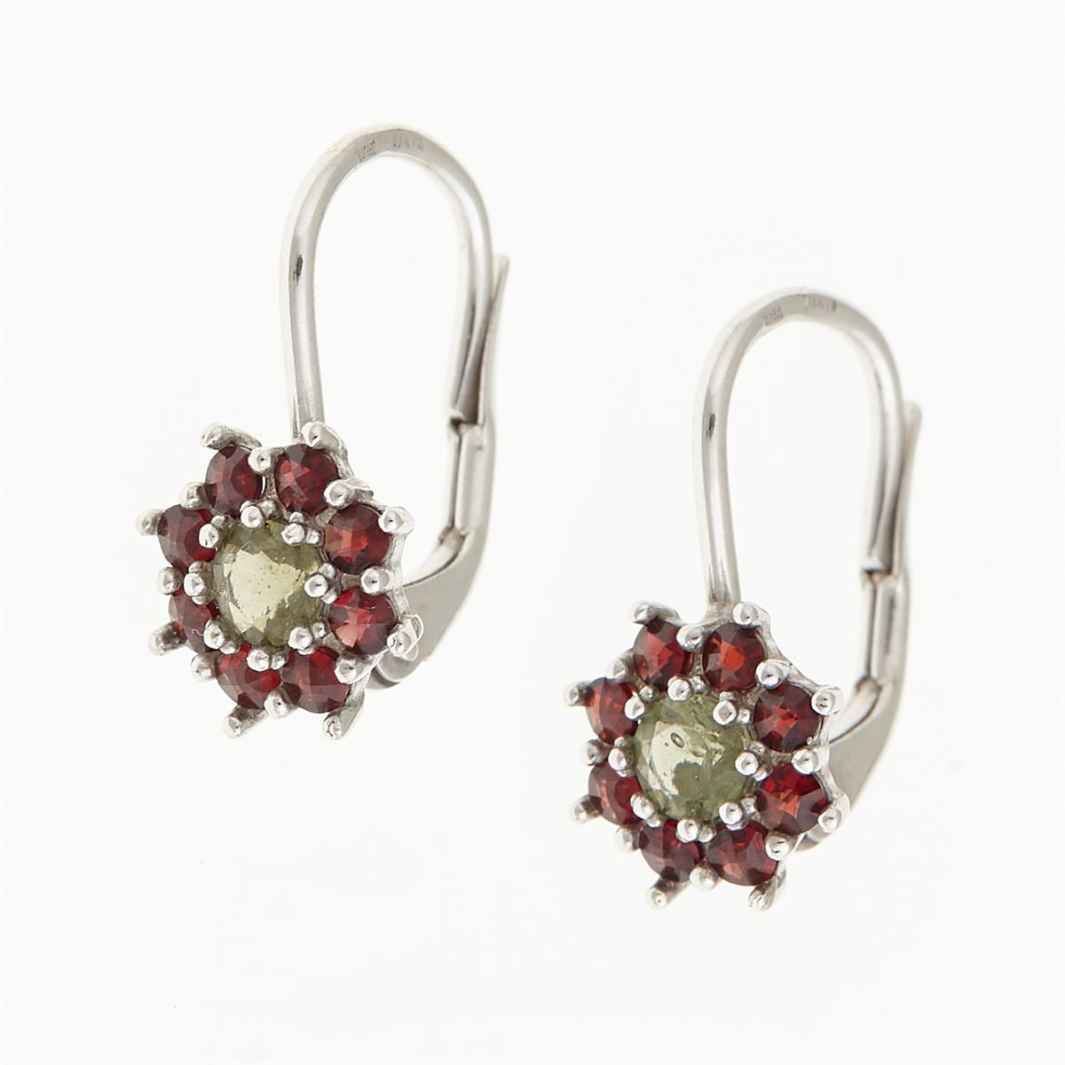 Silver earrings with moldavites and garnets 2071-4