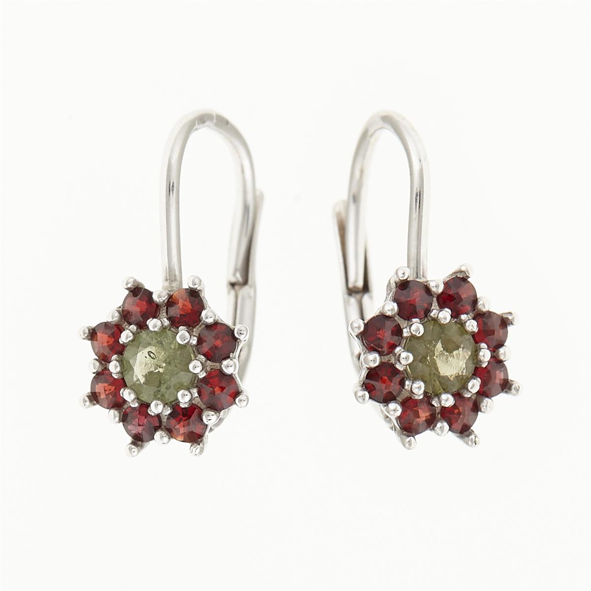 Silver earrings with moldavites and garnets 2071-4