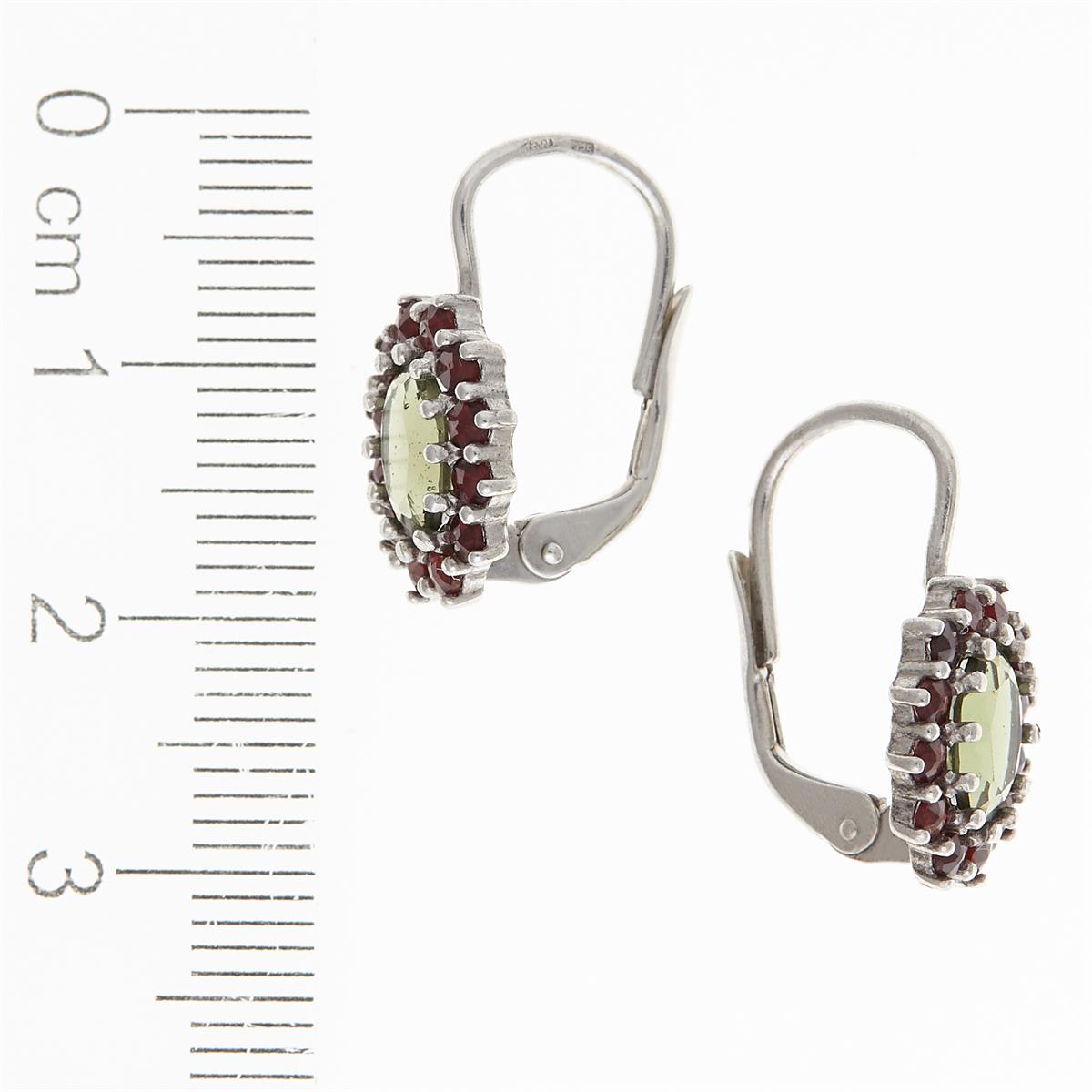 Silver earrings with moldavites and garnets 2075-4