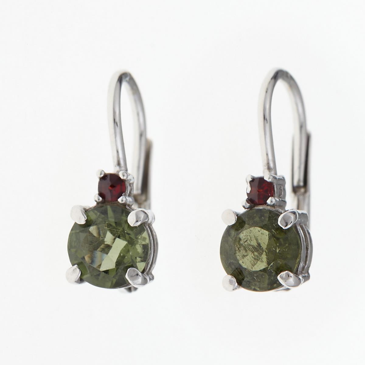 Silver earrings with moldavites and garnets 2085-4