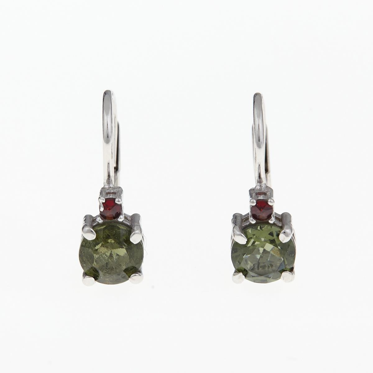 Silver earrings with moldavites and garnets 2085-4