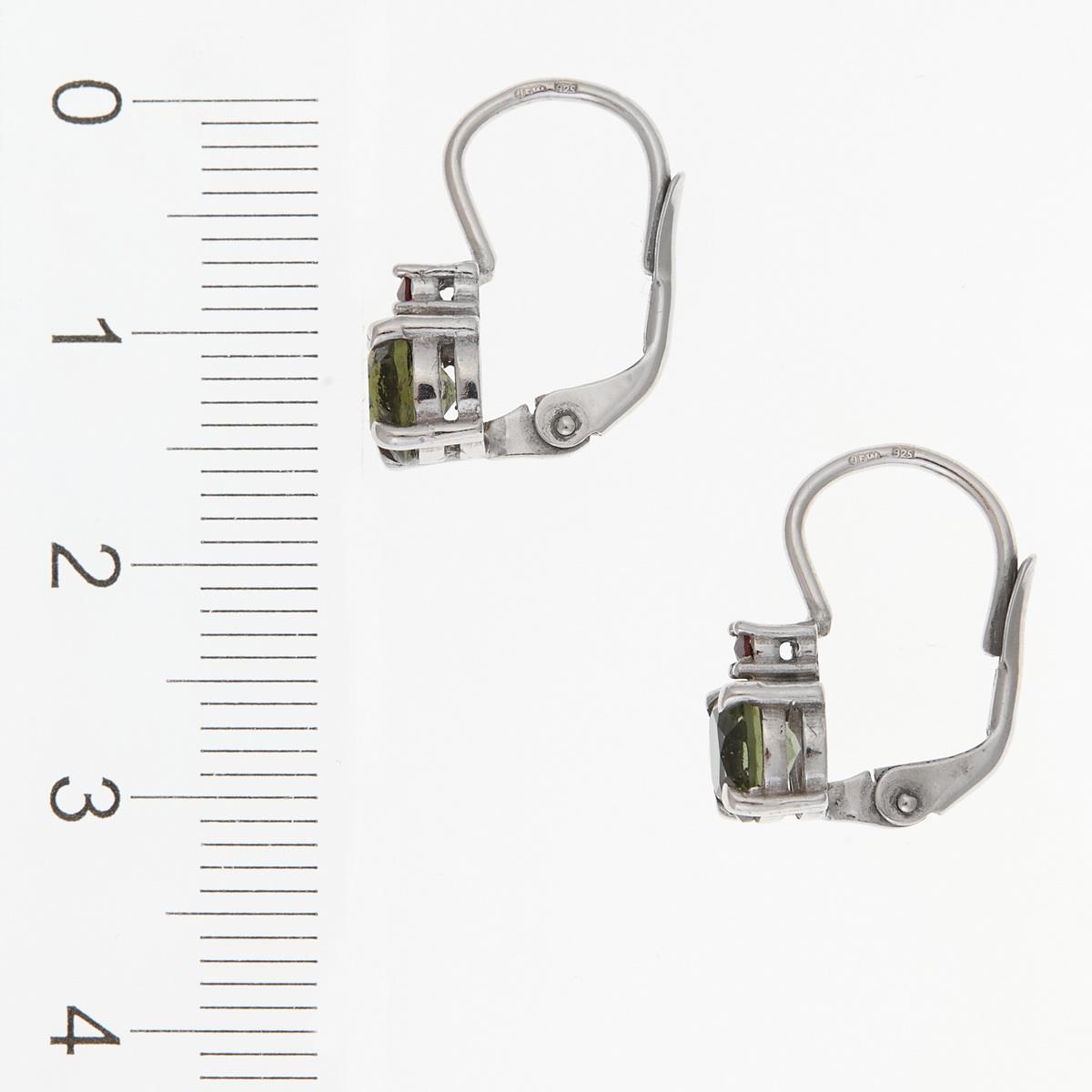 Silver earrings with moldavites and garnets 2085-4