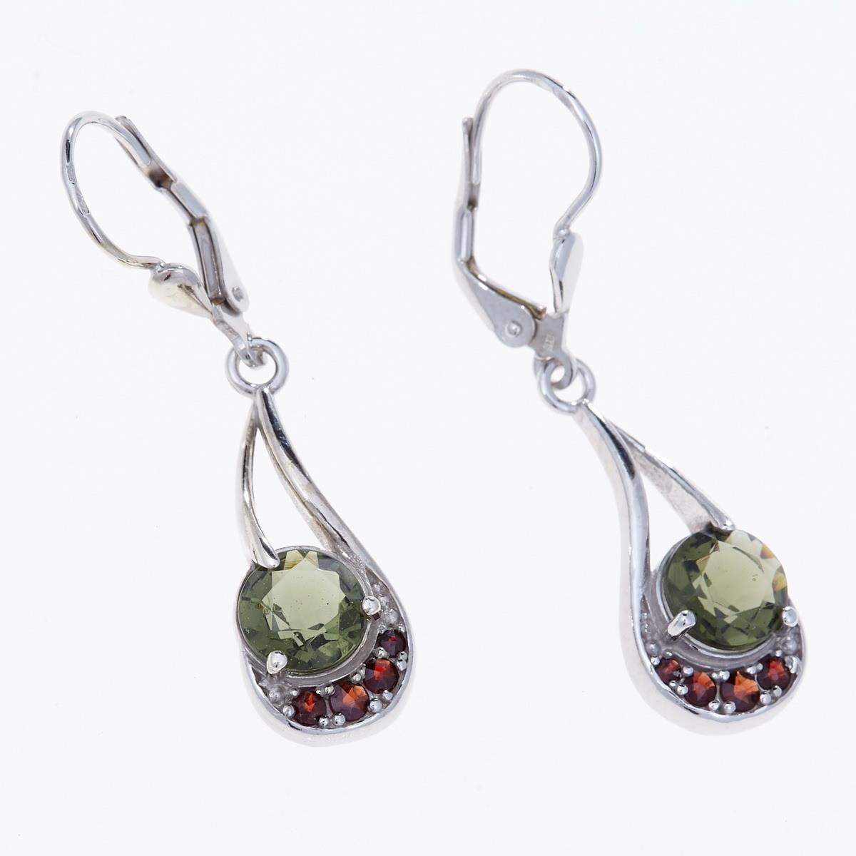 Silver earrings with moldavites and garnets 2112