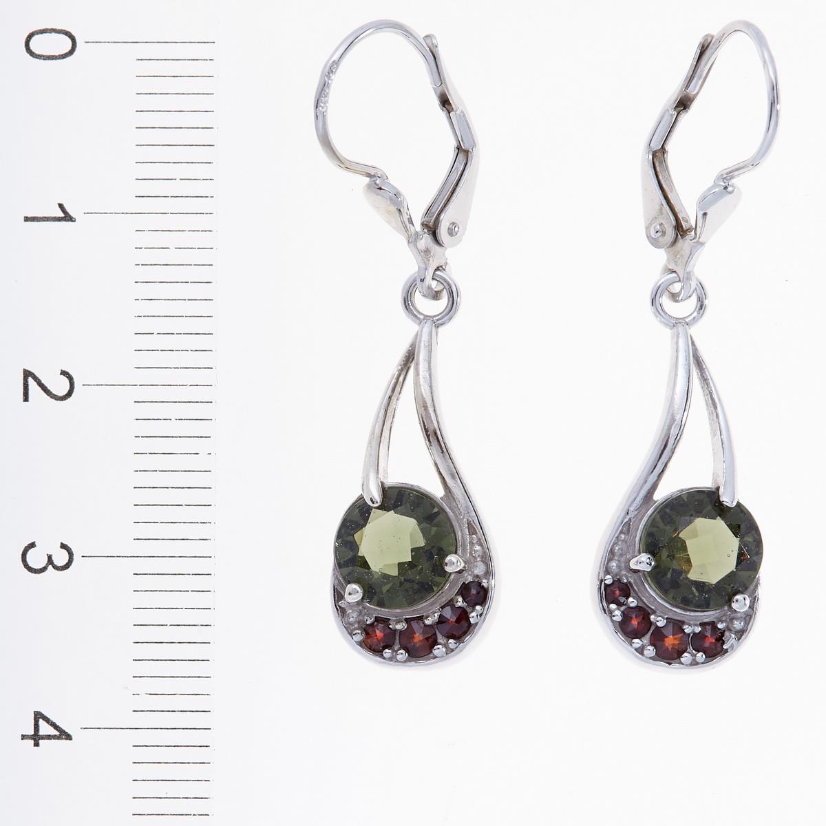 Silver earrings with moldavites and garnets 2112