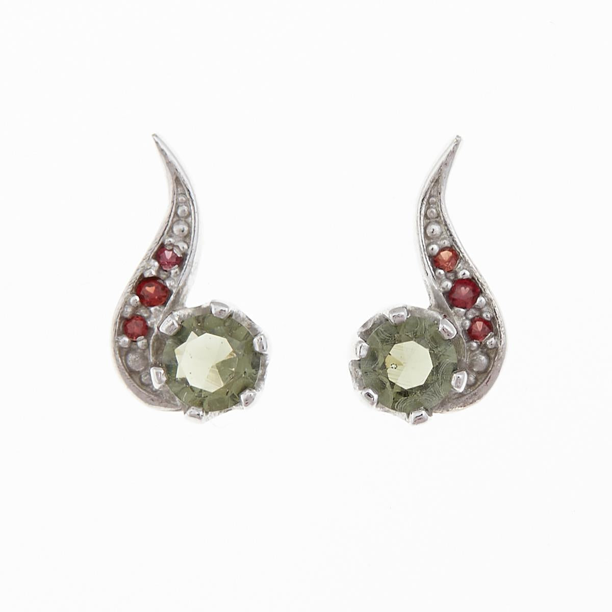Silver earrings with moldavites and garnets 2118-2