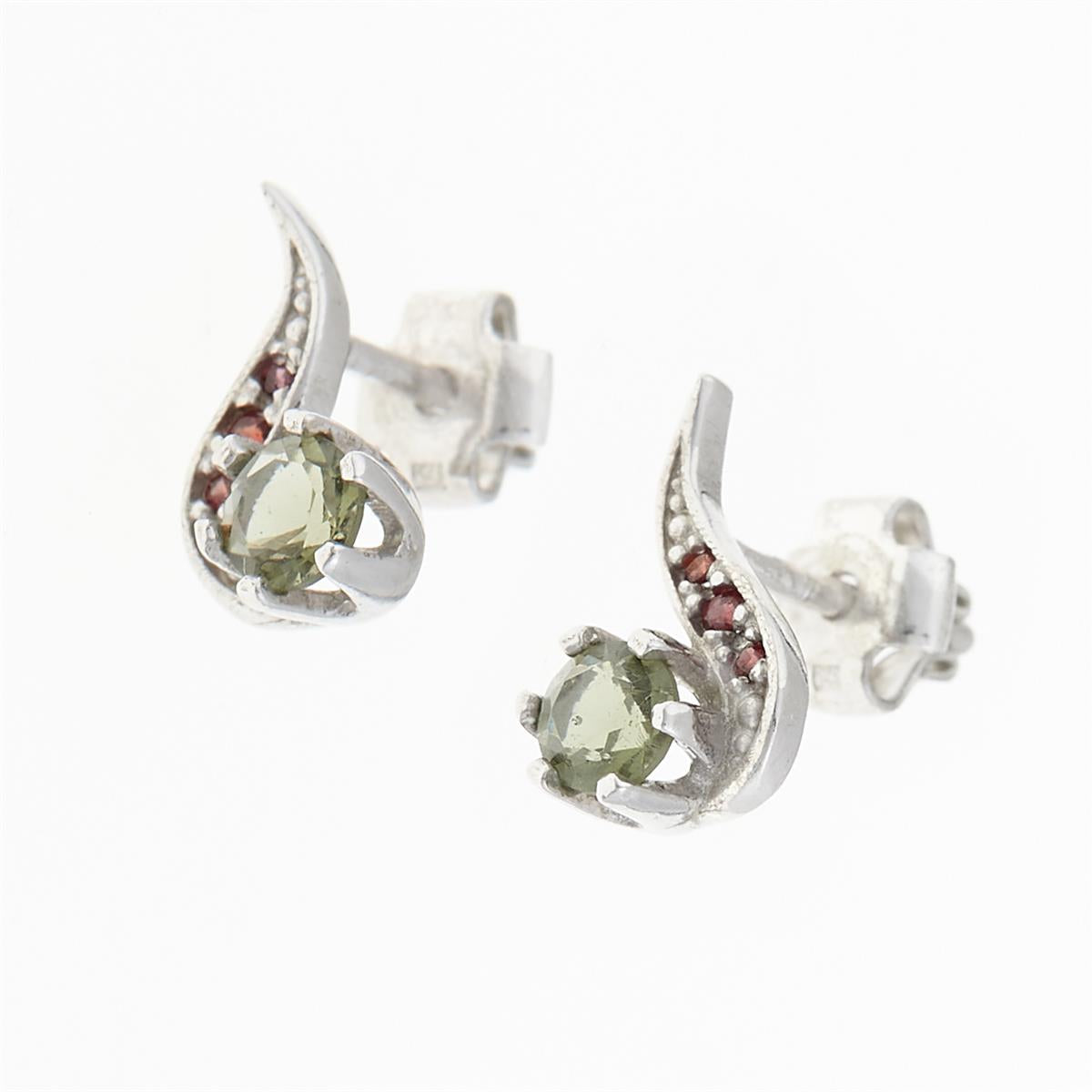 Silver earrings with moldavites and garnets 2118-2