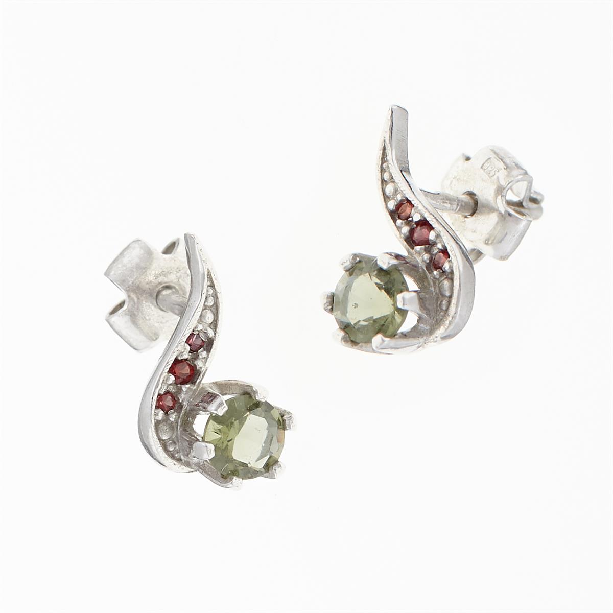 Silver earrings with moldavites and garnets 2118-2