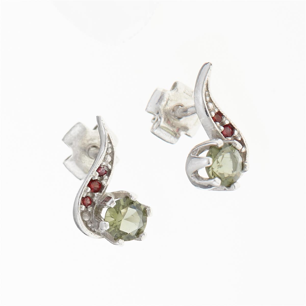 Silver earrings with moldavites and garnets 2118-2