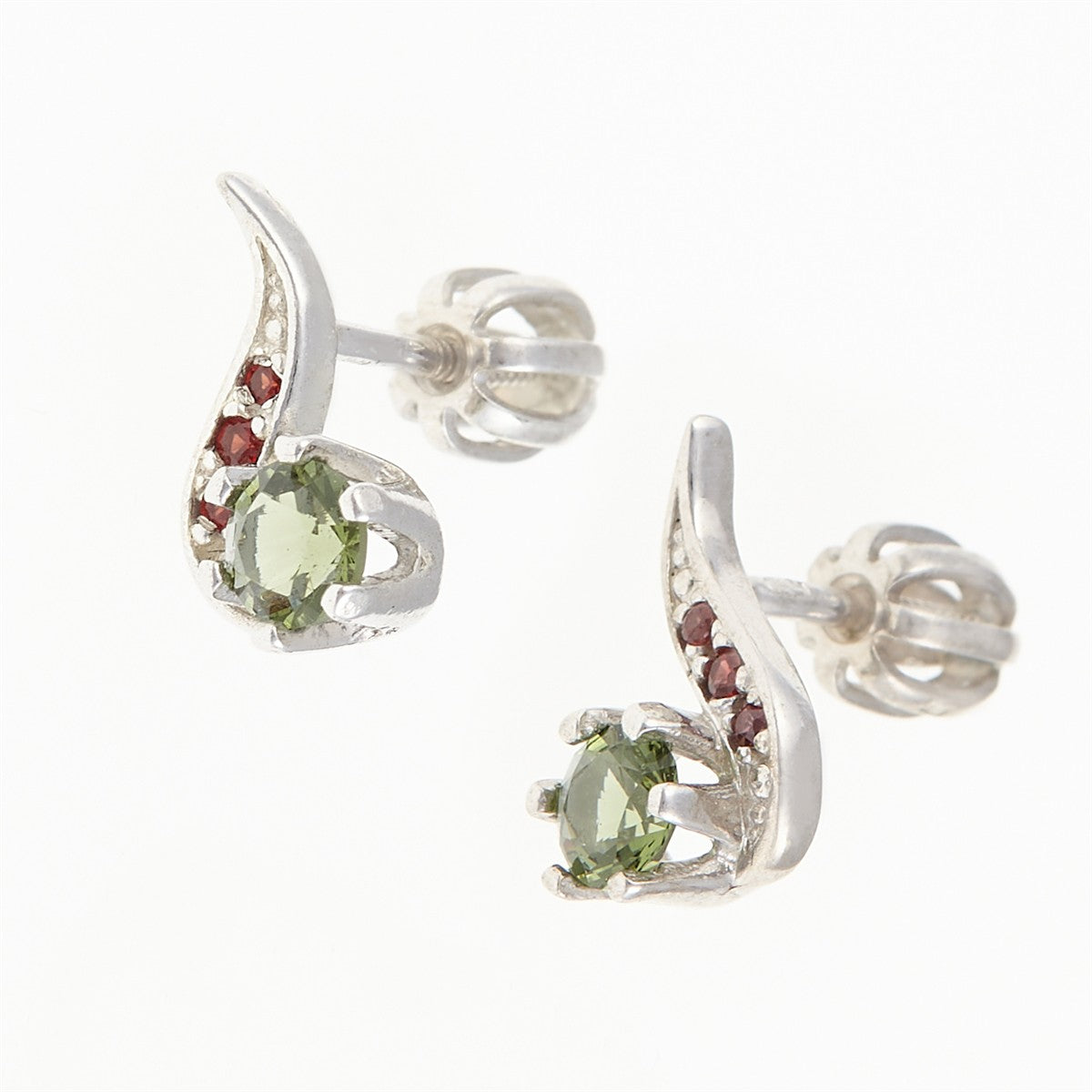 Silver earrings with moldavites and garnets 2118-3