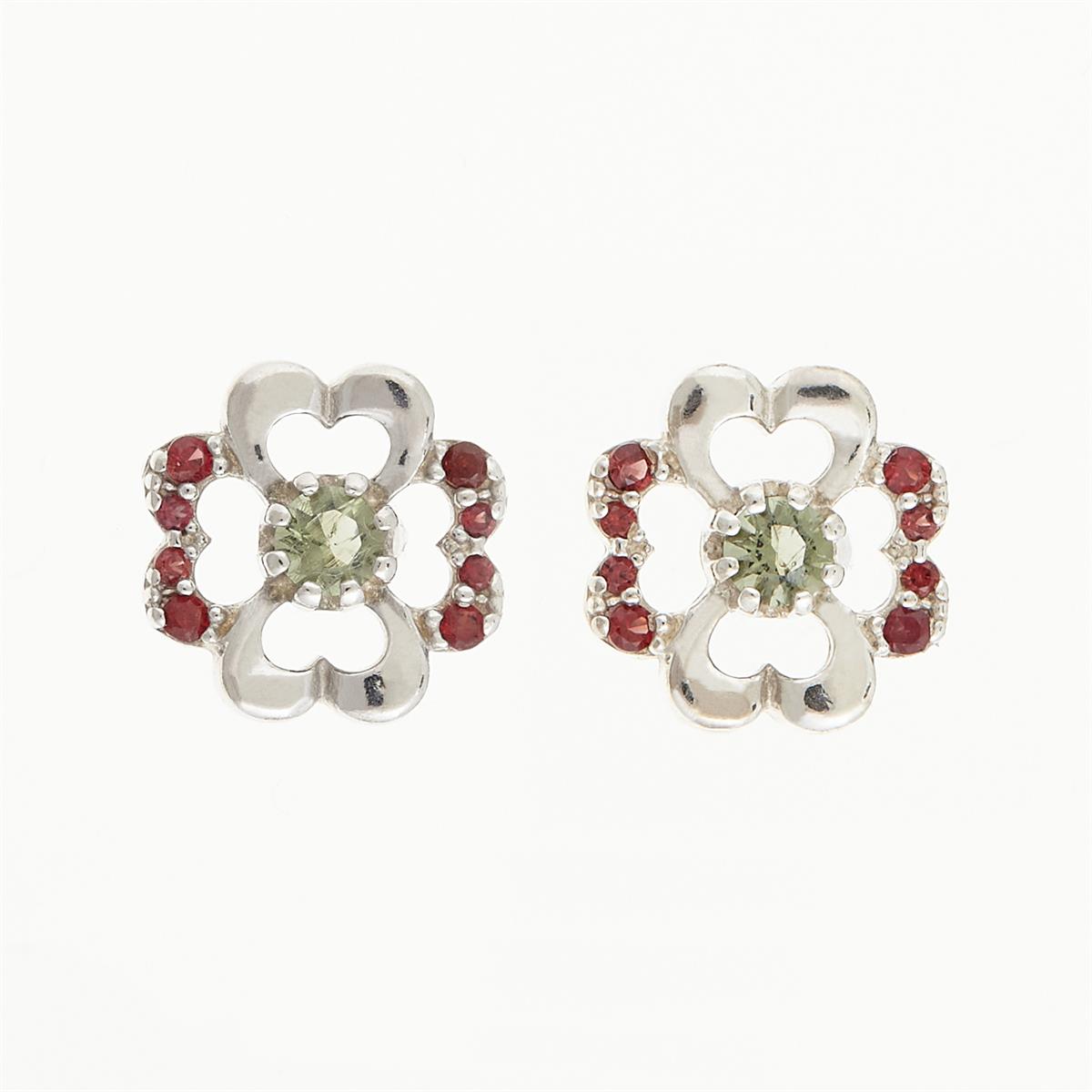 Silver earrings with natural moldavites and garnets 2119